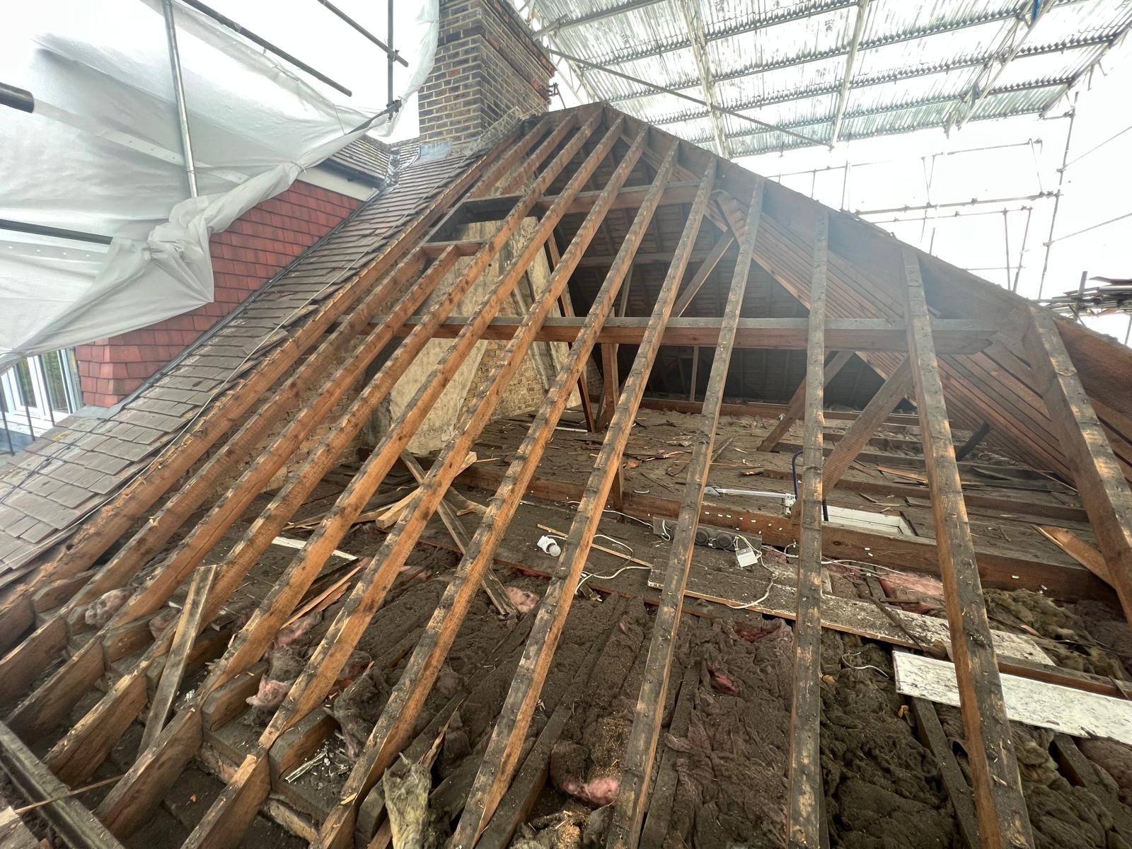 Roof structure exposed during the Barnes works.