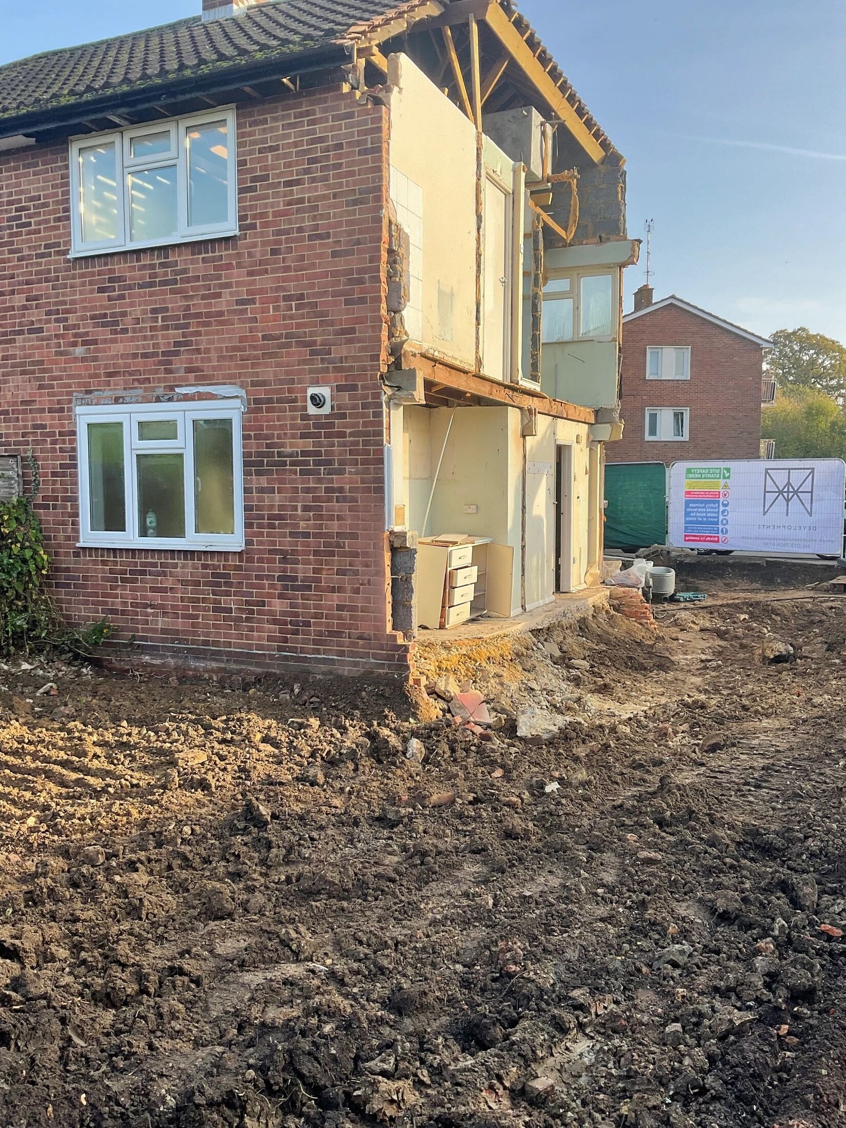 Partial demolition work underway at the Esher property.