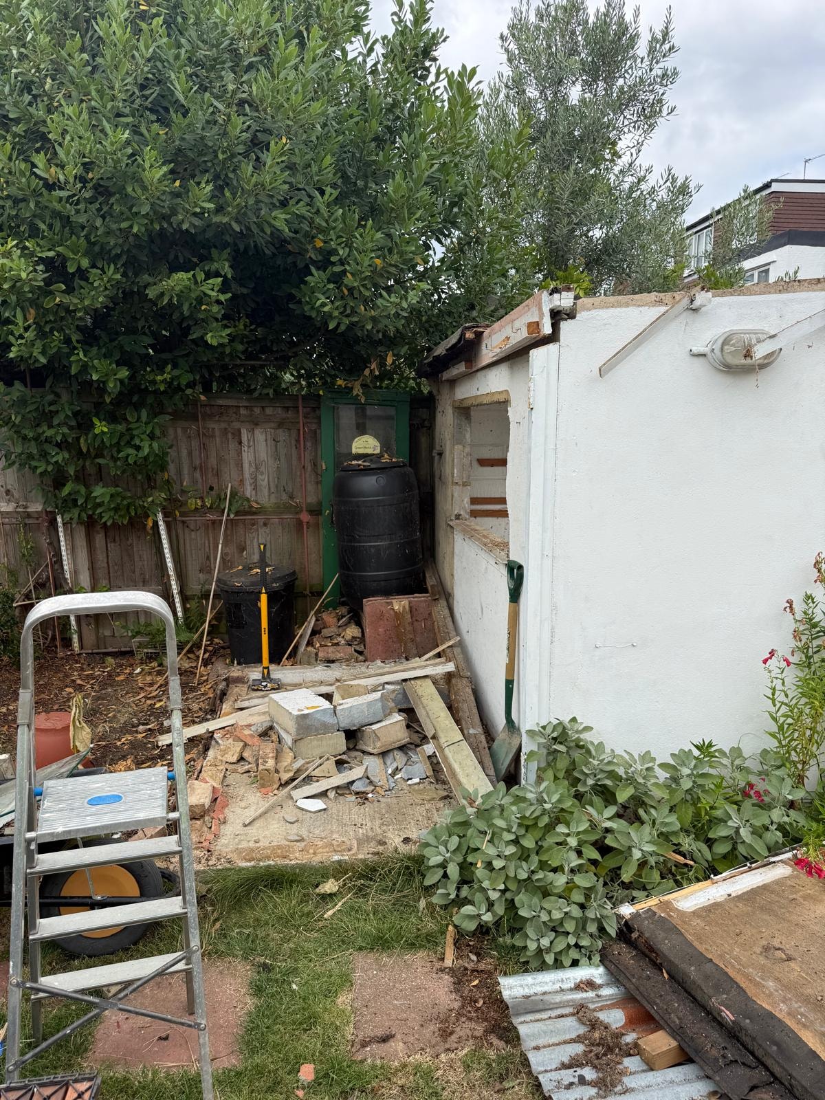 Side elevation of the Kingston garage during demolition.