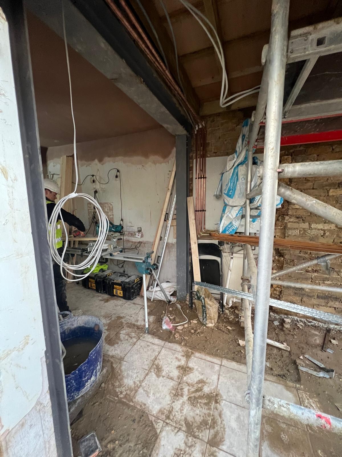 Exposed services during the Sunbury internal works.