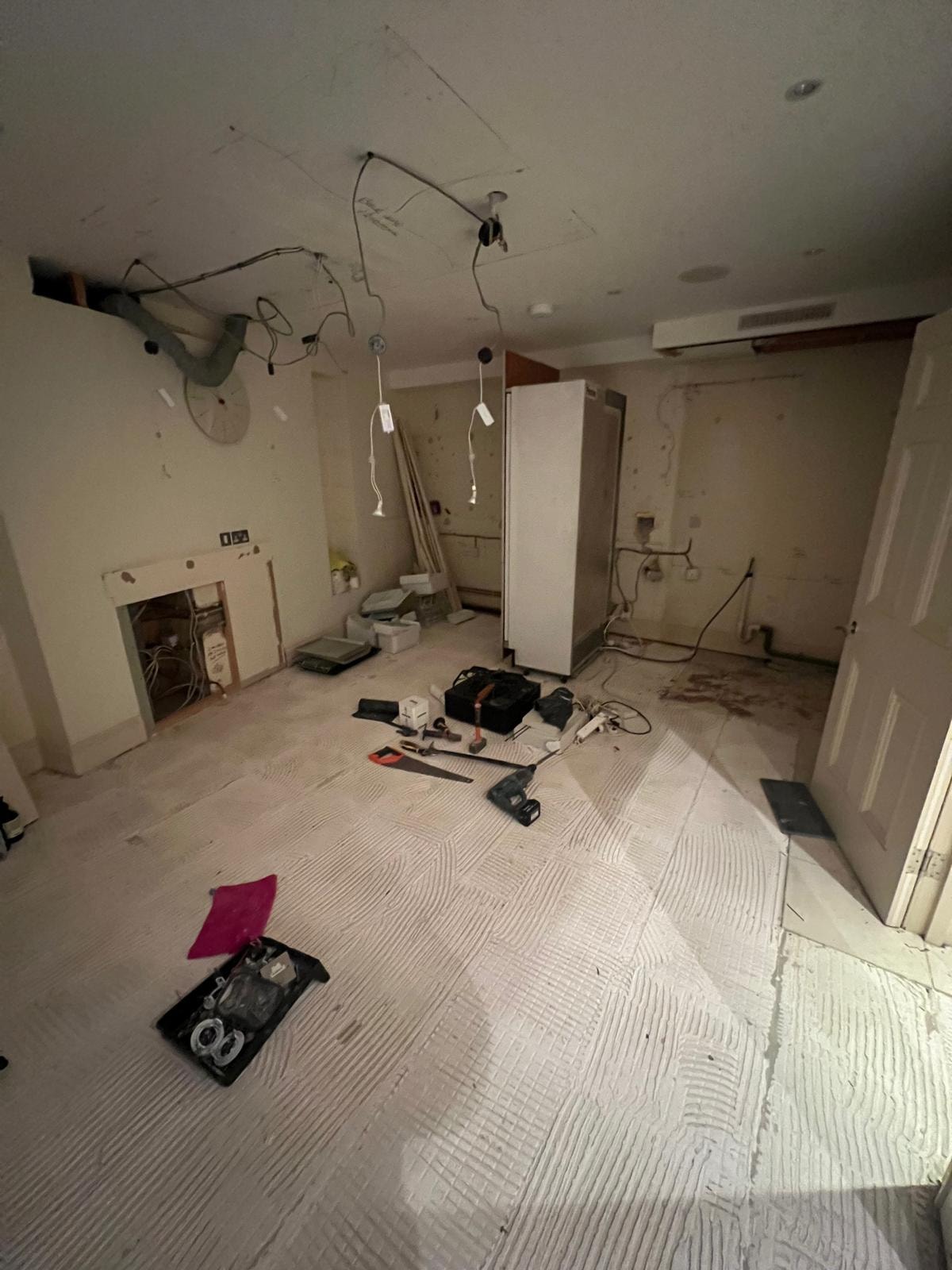 Stripped room during the Sunbury renovation.