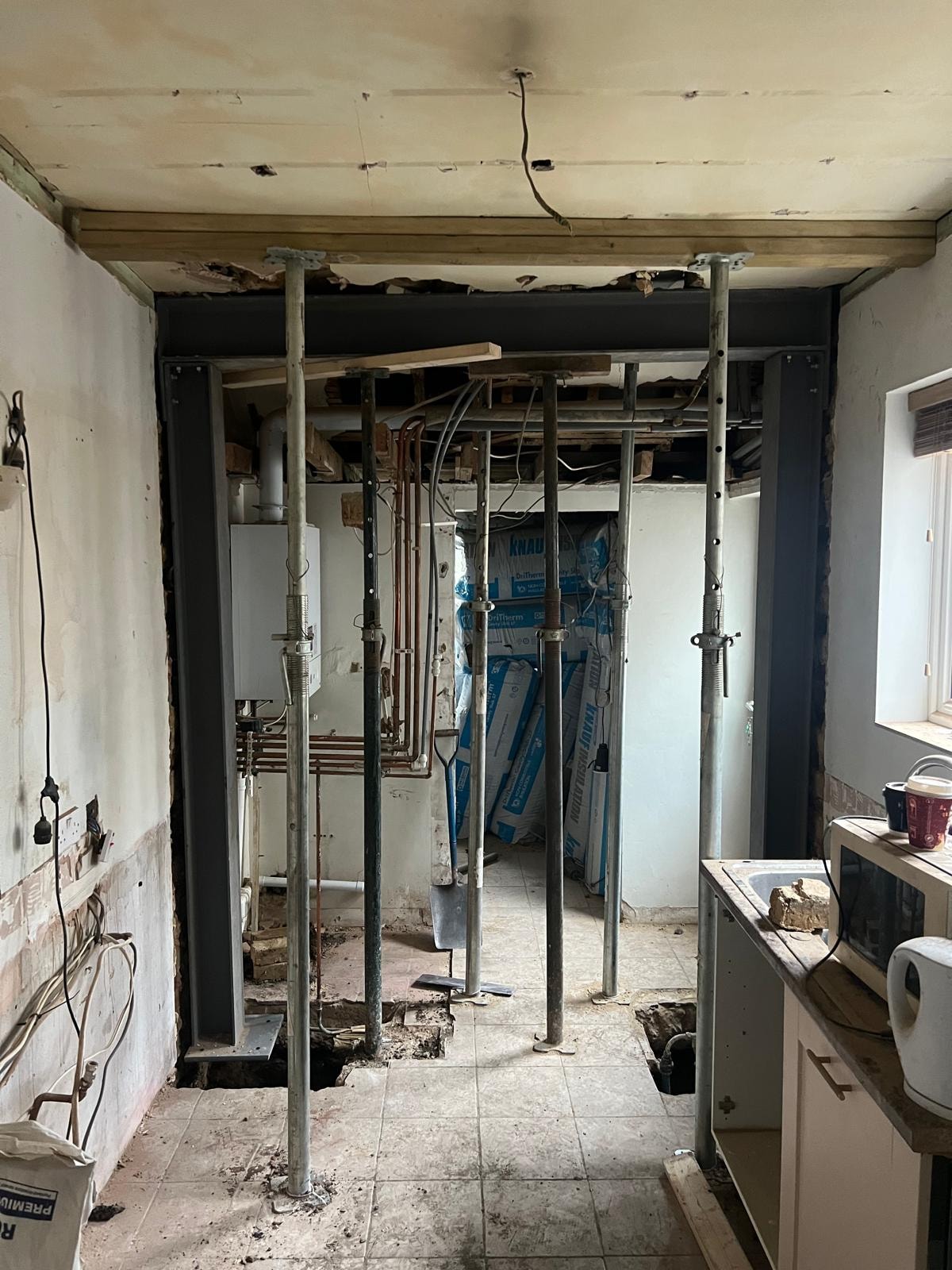 Structural works during the Sunbury renovation.