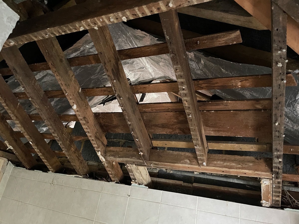 Bathroom strip-out underway at the Walton-on-Thames cottage.