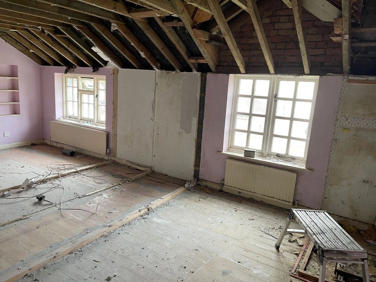 Additional interior view during the Walton-on-Thames cottage strip-out.