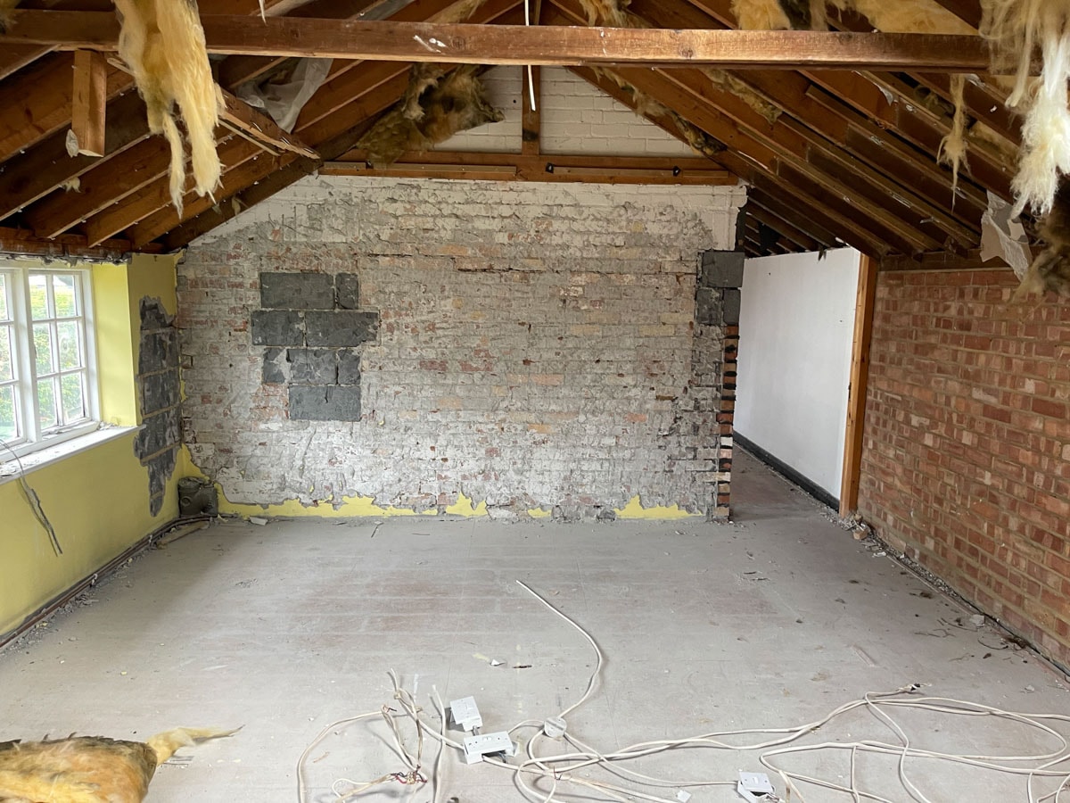 Internal strip-out underway at the Walton-on-Thames cottage.